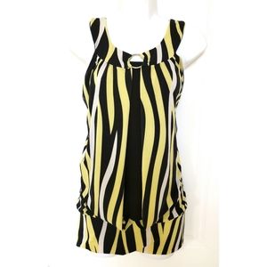 Yellow Black striped sleeveless top tank top